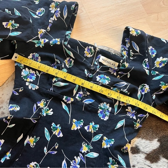 NICHOLAS Puff Sleeve Mini Dress Lydia Black Floral Print Cotton Size 6 - Picture 7 of 11